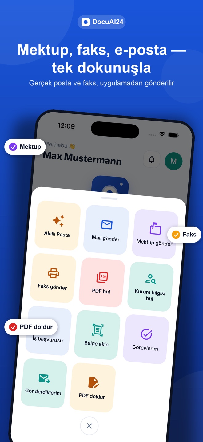 Versandmenü: Brief, Fax und E-Mail mit einem Fingertipp